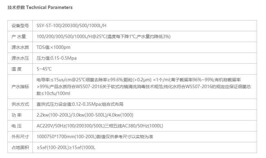 供應室純水設備參數(shù)